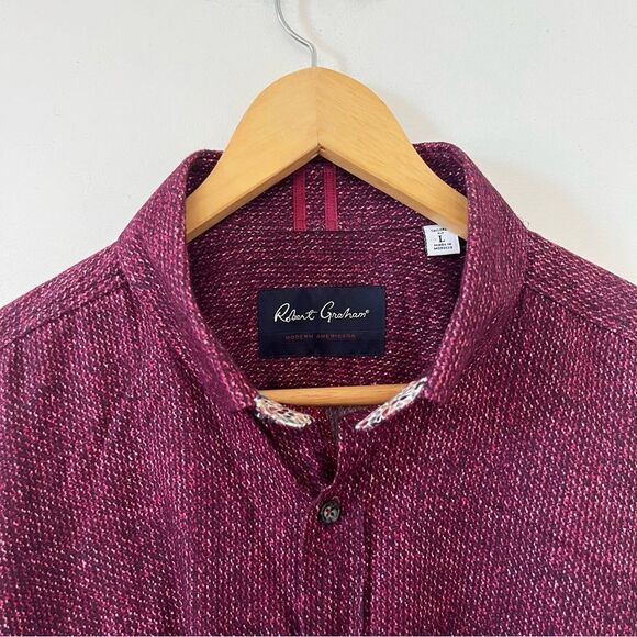 Robert Graham Dark Red Modern American Pattern 100% Cotton Stretch Dress Shirt - Picture 10 of 10